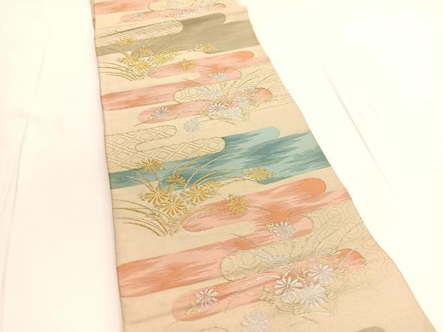 平和屋着物◎六通柄袋帯 エ霞有職花文 金銀糸 正絹 逸品 BAAV9646hv