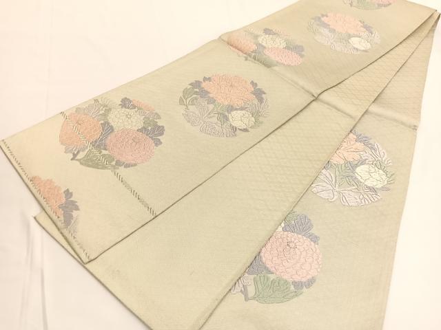 平和屋着物◎佐賀錦 六通柄袋帯 唐織 牡丹菊文 銀糸 正絹 逸品 BAAV9659hv