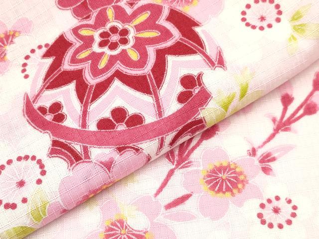 平和屋着物∴夏物 綿紅梅 浴衣 子供 女の子 3歳 鞠 舞桜 暈し染め 綿 DAAY3491ma