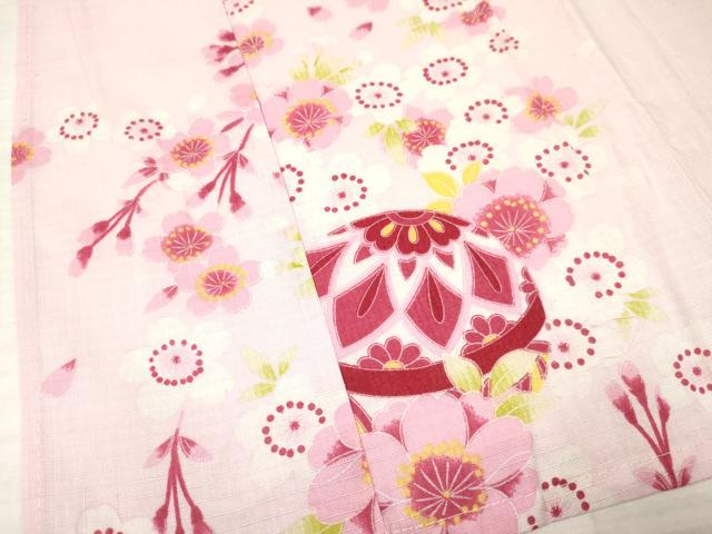 平和屋着物∴夏物 綿紅梅 浴衣 子供 女の子 3歳 鞠 舞桜 暈し染め 綿 DAAY3491ma