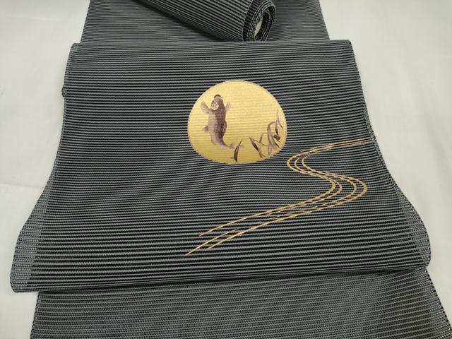 平和屋着物*夏物 名古屋帯 帯反物 絽綴れ 刺繍 魚丸 金彩 逸品 未使用 DABA7241zzz
