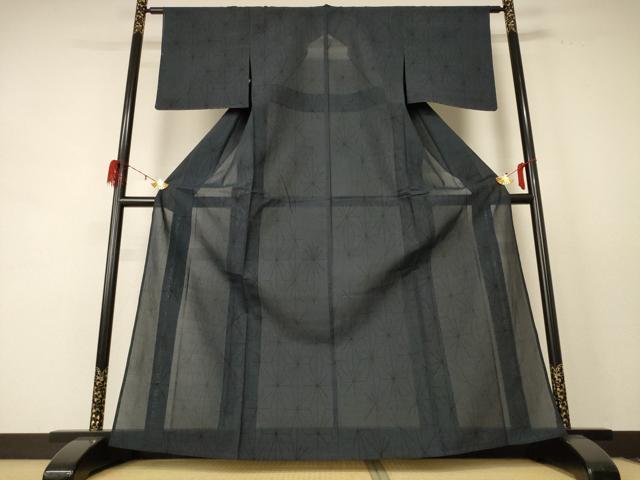 平和屋着物*夏物 本場大島紬 夏大島 麻の葉文様 反端付き 正絹 逸品 AABE2712jd