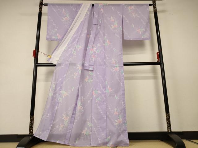 平和屋着物*夏物 小紋 絽 草花文 洗える着物 AABE4344jd