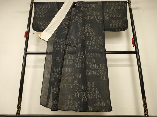 平和屋着物*夏物 本場小千谷ちぢみ 幾何学文様 麻 逸品 AABE4325jd
