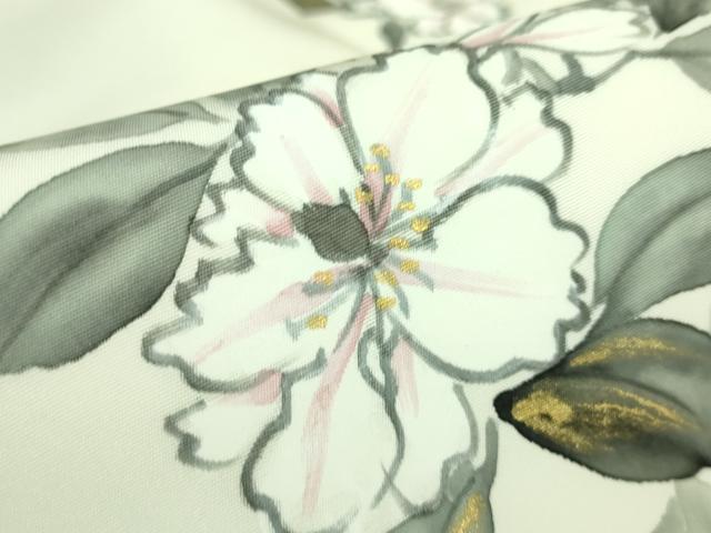 平和屋着物●極上 塩瀬 九寸名古屋帯 手描き 枝花文 金彩 逸品 DZAB3124kh6
