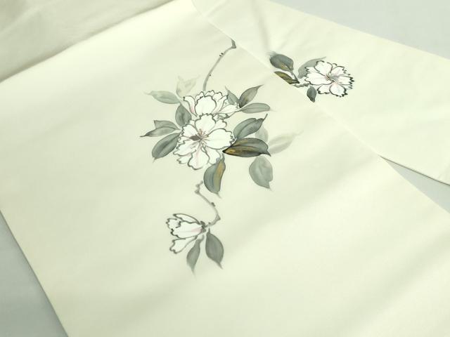 平和屋着物●極上 塩瀬 九寸名古屋帯 手描き 枝花文 金彩 逸品 DZAB3124kh6