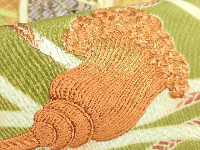 平和屋着物●極上 アンティーク 大正ロマン 太鼓柄袋帯 駒刺繍 鏡裏花文 金糸 逸品 DZAB3122kh6