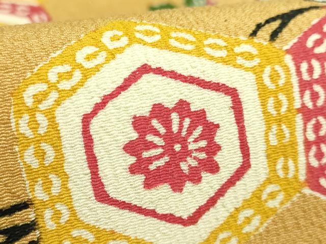 平和屋本店●極上 本場琉球紅型 琉球びんがた 知念紅型研究所 知念貞男 九寸名古屋帯 亀甲花唐草 紙タグ付き 逸品 未使用 DZAB3159kh6