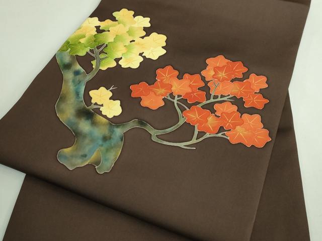 平和屋着物●極上 京の名門 友禅 染の北川 塩瀬 九寸名古屋帯 楓 上代48万 憲法色地 金彩 反端付き 逸品 未使用 DZAB3166kh6