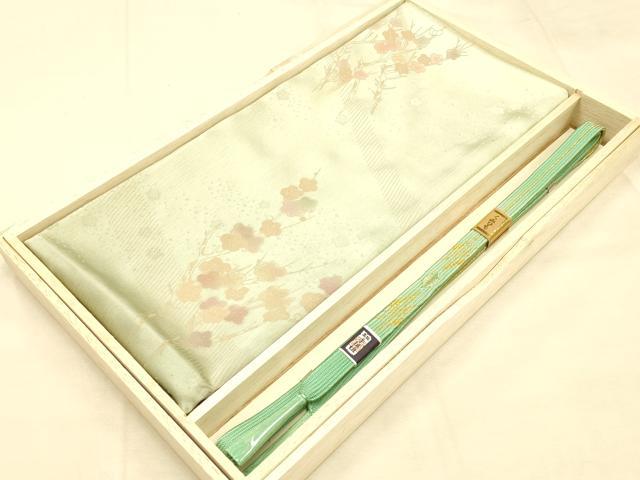 平和屋本店●和装小物 帯締め・帯揚げセット 高麗組 枝梅 暈し染め 金糸 正絹 逸品 未使用 AABD9769ay