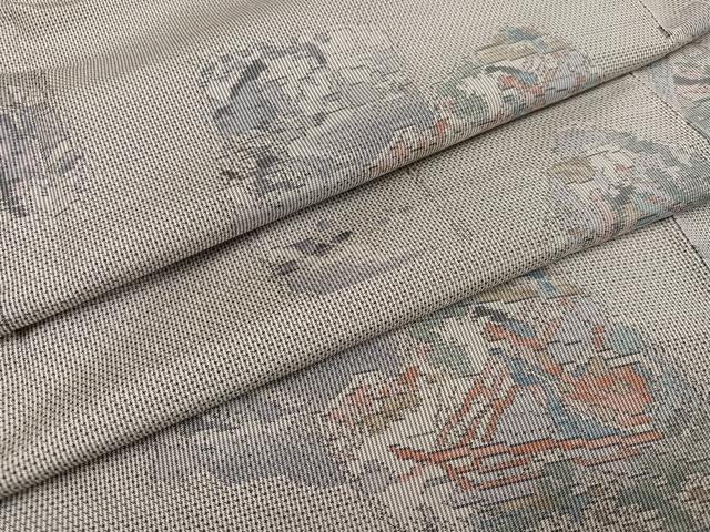 平和屋着物●本場大島紬 白大島 色紙人物文 正絹 逸品 AABE5888ph