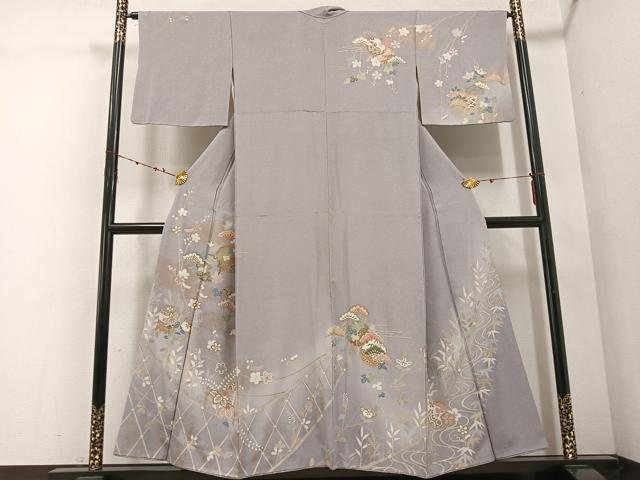 平和屋着物●訪問着 友禅 雪輪草花文 暈し染め 金彩 正絹 逸品 AABE5878ph