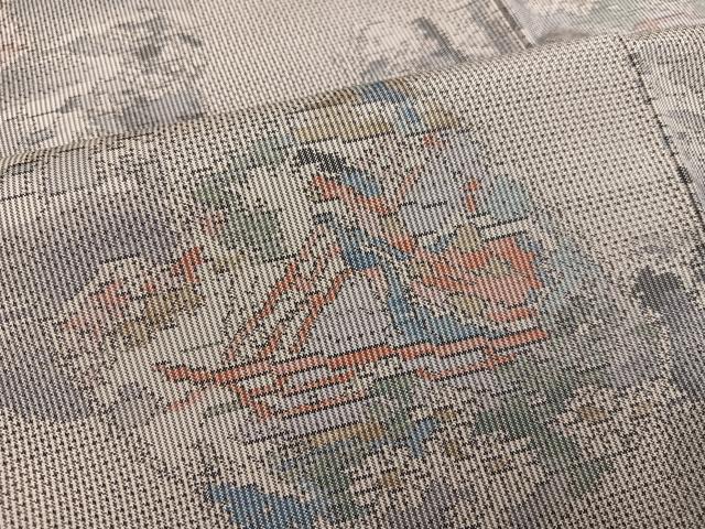 平和屋着物●本場大島紬 白大島 色紙人物文 正絹 逸品 AABE5888ph