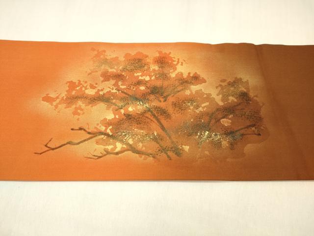 平和屋着物●塩瀬 九寸名古屋帯 ろうけつ染め 樹林文 金彩 正絹 逸品 DABA0805cm