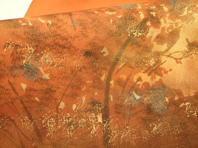 平和屋着物●塩瀬 九寸名古屋帯 ろうけつ染め 樹林文 金彩 正絹 逸品 DABA0805cm