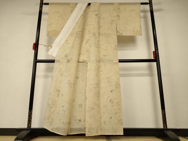 平和屋着物*夏物 紗紬 草花文 正絹 逸品 AABE4395jd