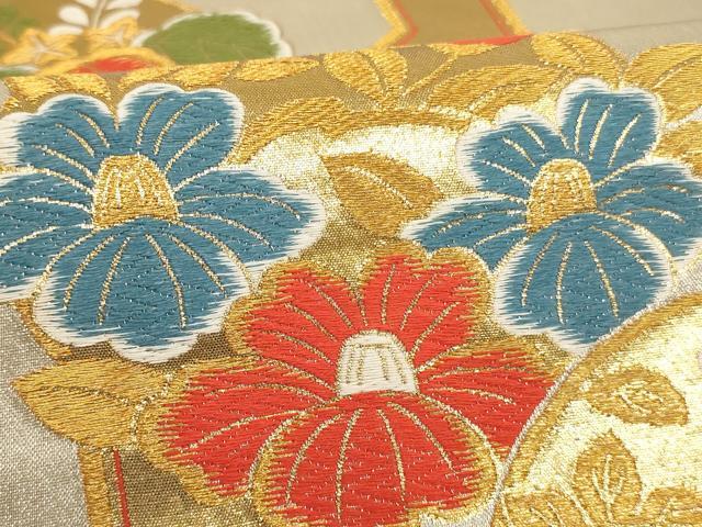 平和屋着物∵子供 全通柄袋帯 唐織 亀甲花丸文 金糸 逸品 AABE2237ja