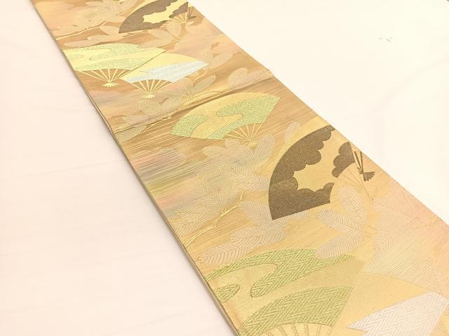 平和屋着物◎六通柄袋帯 扇面松文 金銀糸 正絹 逸品 BAAW3072hv
