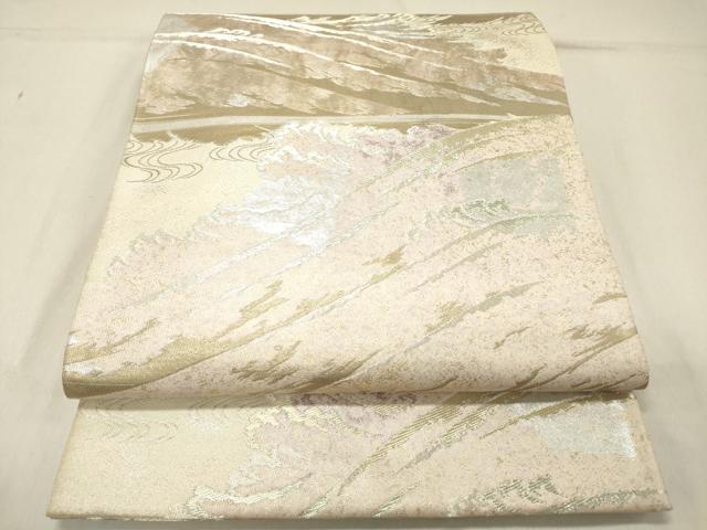 平和屋着物◎西陣 六通柄袋帯 立波文 金銀糸 引箔 正絹 逸品 DAAZ5798ea