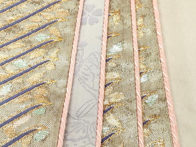 平和屋着物◎全通柄袋帯 ほーび帯 舞桜 斜線文 金糸 正絹 逸品 DAAZ5828ea