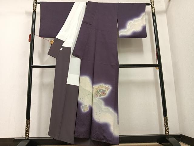 平和屋着物●訪問着 摺工房 渡邊孝 破れ色紙人物文 暈し染め 金銀彩 正絹 逸品 AABE5890ph