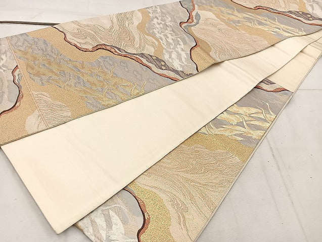 平和屋着物◎六通柄袋帯 流水飛鶴文 金銀糸 正絹 逸品 BAAW1456mz