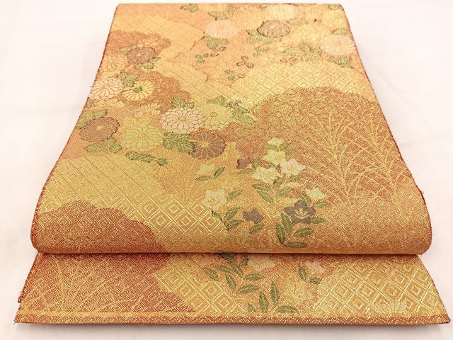 平和屋着物◎佐賀錦 六通柄袋帯 雲取り花文 金糸 正絹 逸品 BAAW2045yc