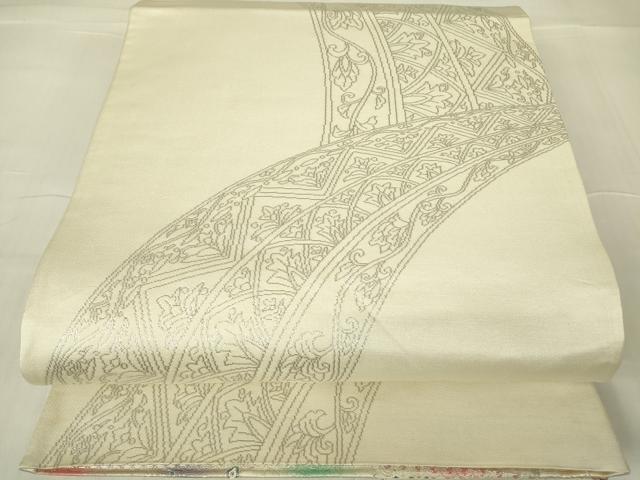 平和屋着物▼両面 六通柄袋帯 九百錦 オリエント 洋花文 銀糸 正絹 逸品 DABA4038az