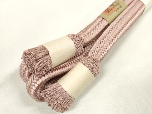 平和屋着物●和装小物 帯締め・帯揚げセット 丹後織 薄柿色 ちりめん 冠組 逸品 未使用 DABA7380zzz