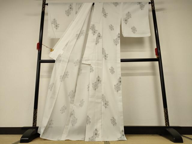 平和屋着物*夏物 小紋 紗 麻の葉文様 洗える着物 未使用 AABE4764jd