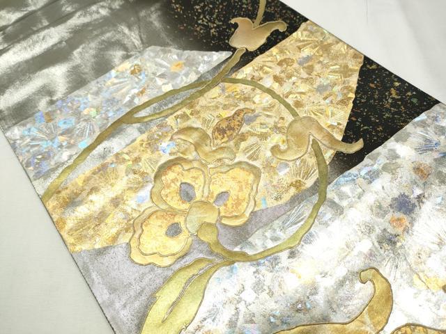 平和屋着物●金彩友禅作家 金彩の魔術師 堀省平 金煌織 太鼓柄袋帯 花唐草文 金銀彩 引箔 正絹 逸品 CABB5765hy