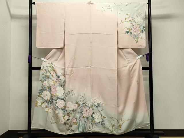 平和屋着物●訪問着 作家物 刺繍 牡丹花文 暈し染め 金彩 正絹 逸品 CABB0011gh