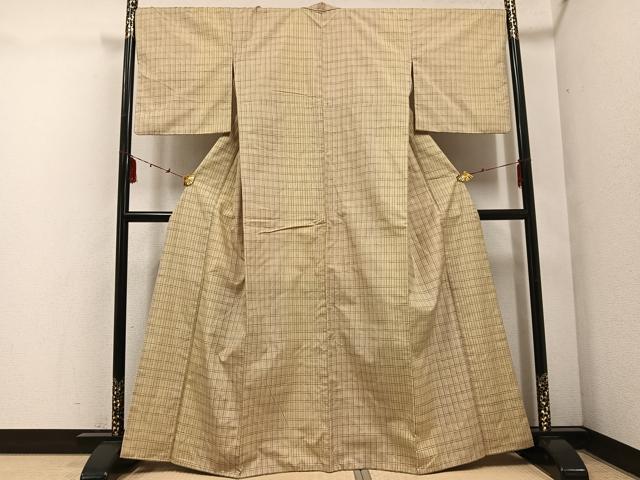 平和屋着物●上質な紬 格子 正絹 逸品 AABE8159ph