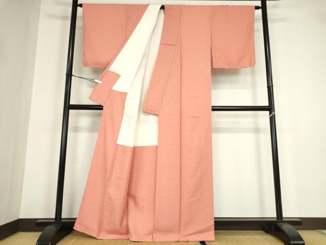 平和屋着物●上質な色無地 吉祥花地紋 甚三紅色 正絹 逸品 未使用 DABA4103az