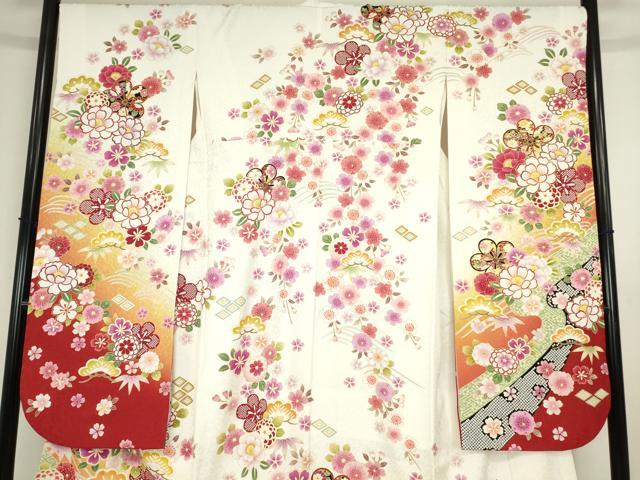 平和屋着物●豪華振袖・長襦袢(無双仕立て)セット 駒刺繍 吉祥花尽くし文 銀通し地 京都きもの友禅扱い 正絹 逸品 DABA4108az