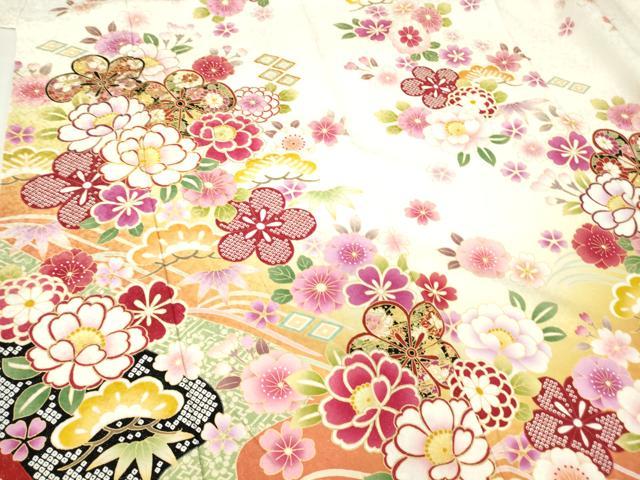 平和屋着物●豪華振袖・長襦袢(無双仕立て)セット 駒刺繍 吉祥花尽くし文 銀通し地 京都きもの友禅扱い 正絹 逸品 DABA4108az
