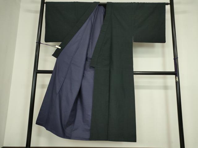 平和屋着物●男性 紬 アンサンブル 紺色 正絹 逸品 DABA4106az