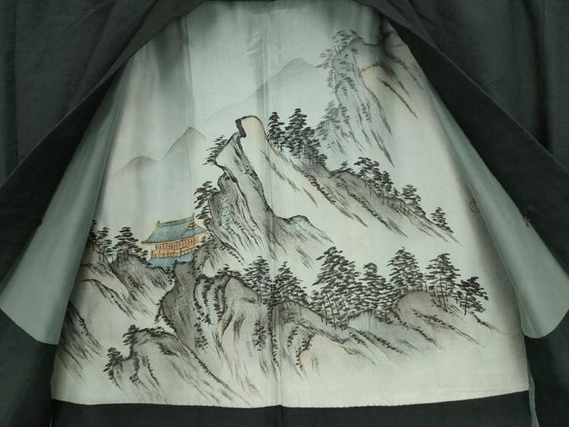 平和屋着物●男性 紬 アンサンブル 紺色 正絹 逸品 DABA4106az
