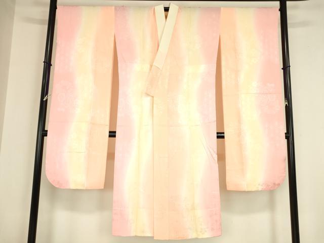 平和屋着物●振袖用長襦袢　無双仕立て　御所車枝花地紋　暈し染め　正絹　逸品　CABA6250yc 平和屋着物○振袖用長襦袢 無双仕立て 御所車花地紋 暈し染め やまと