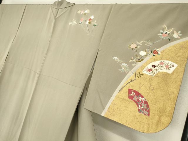 平和屋着物●訪問着 刺繍 地紙枝花文 金彩 正絹 逸品 未使用 DABA4122az