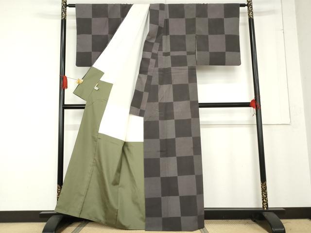 平和屋着物●本塩沢 110亀甲 市松文 ますいわ屋扱い 正絹 逸品 AABE8592cs