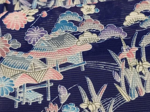 平和屋着物*夏物 小紋 絽 風景草花文 洗える着物 AABE7458jd