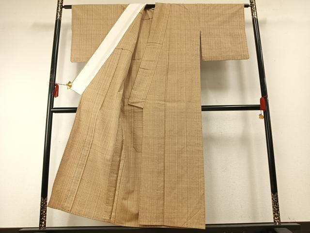 平和屋着物▽極上 紬 単衣 縞 正絹 逸品 AABE5706fy