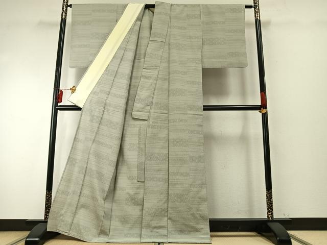 平和屋着物▽上質な紬 単衣 横段文 正絹 逸品 AABE5690fy