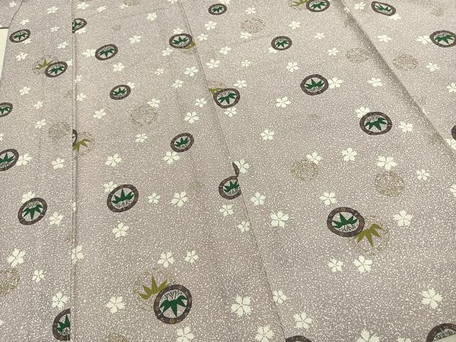 平和屋着物▽小紋 単衣 笹の葉文 金彩 洗える着物 AABE5695fy