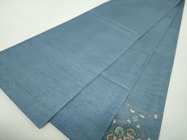 平和屋着物●太鼓柄袋帯 紬地 総刺繍 格子花文 正絹 逸品 未使用 DABA1716ps