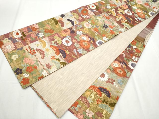 平和屋着物●両面 六通柄袋帯 唐織 松菊桜 金糸 正絹 逸品 CABB9319hy
