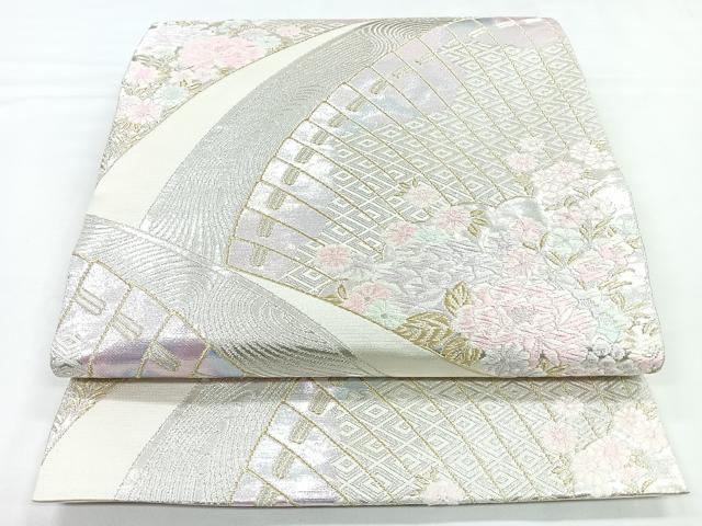 平和屋着物◎六通柄袋帯 唐織 扇面花文 金銀糸 正絹 逸品 CABB1076nb