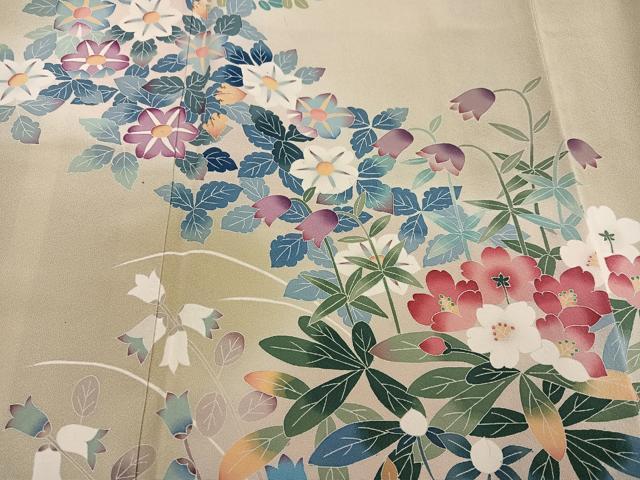 平和屋着物●本加賀友禅作家 金丸充夫 訪問着 枝花文 正絹 逸品 AABF0003ph