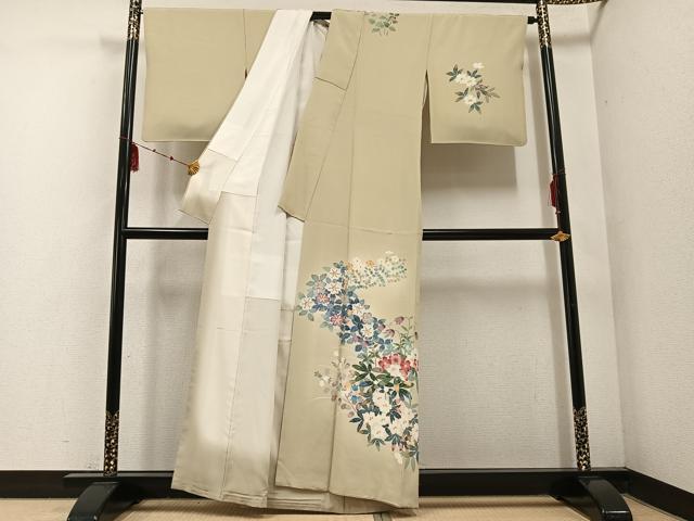 平和屋着物●本加賀友禅作家 金丸充夫 訪問着 枝花文 正絹 逸品 AABF0003ph